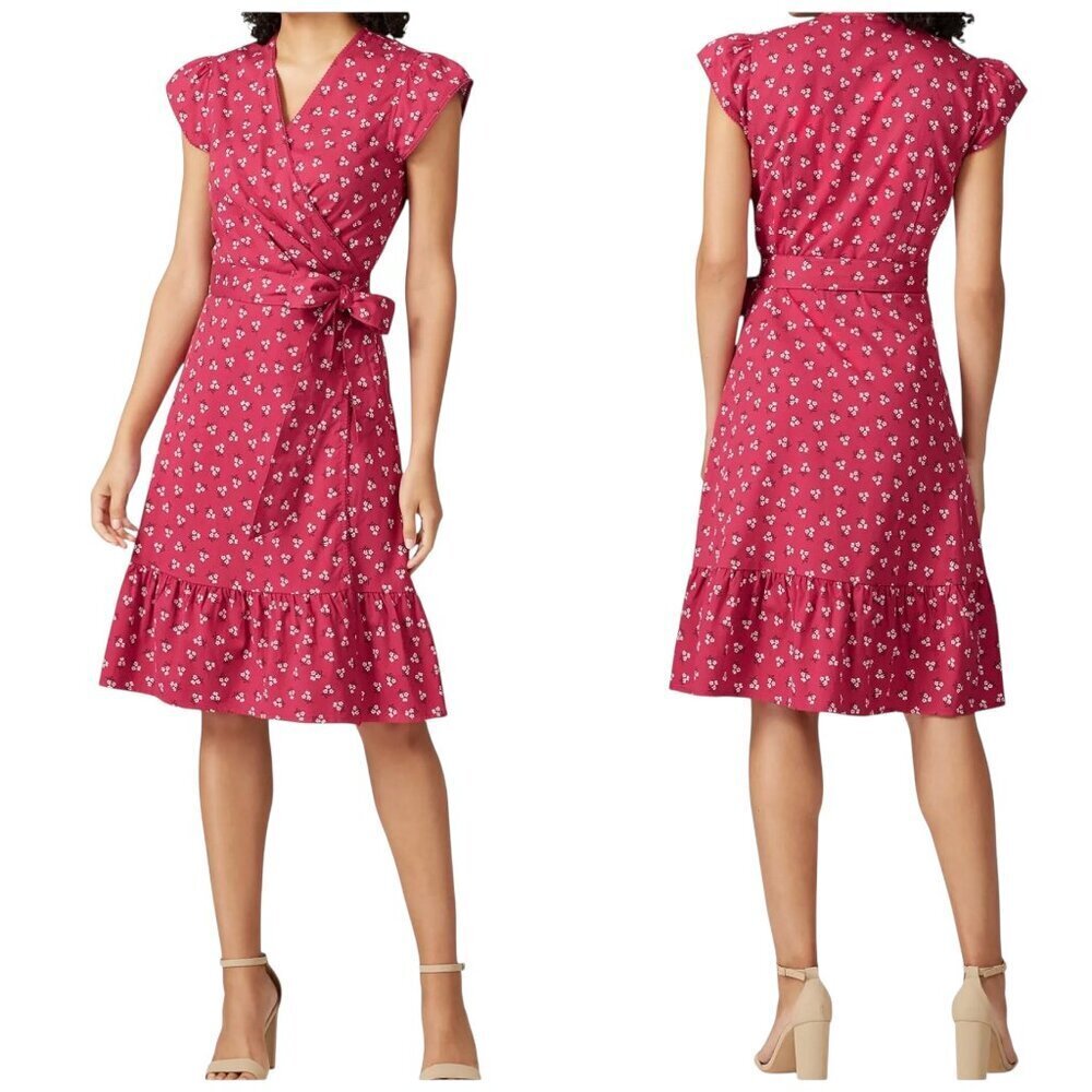 Draper James Pink Floral Wrap Dress Size 0 Cotton Rayon Midi
